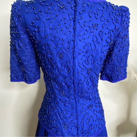 Blue beaded vintage 80s dress - Picture 3 of 5